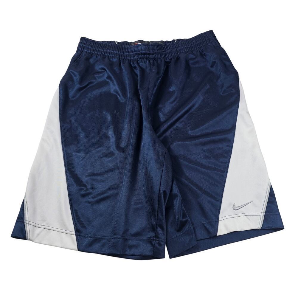 Rare Vintage Nike Basketball Shorts Navy Blue Silver Large drawstring waist 90s